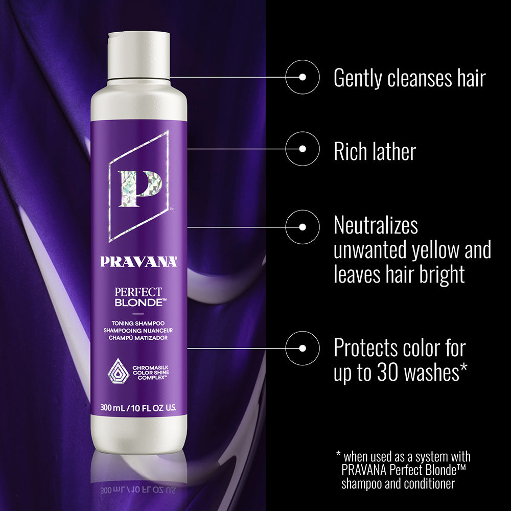 Pravana Perfect Blonde duo benefits: purple toning that cancels brass on blonde hair
