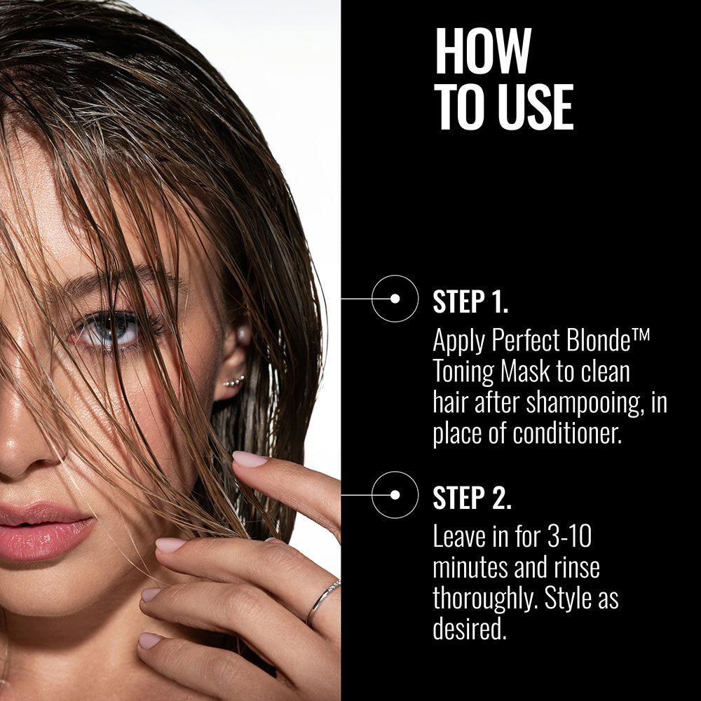 Pravana Perfect Blonde Neutralizing Mask — new-livery perfect blonde mask how to use frame showing the current 300 ml bottle