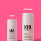 K18 Leave-In Molecular Repair Hair Mask — 15 ml mini beside 50 ml full size