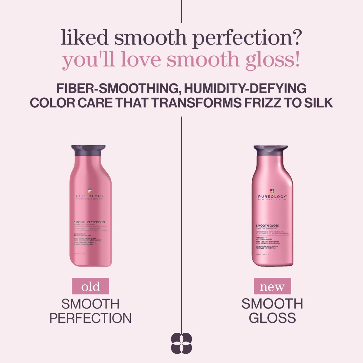 Pureology Smooth Gloss Anti-Frizz Shampoo – packaging update, old look to new look