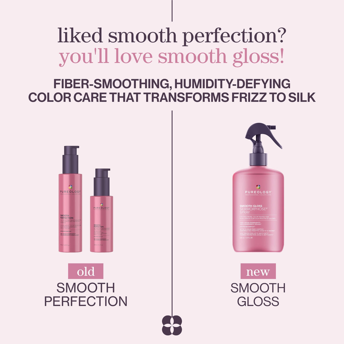 Pureology Smooth Gloss Silkmorphose Smoothing Spray – packaging update, old look to new look