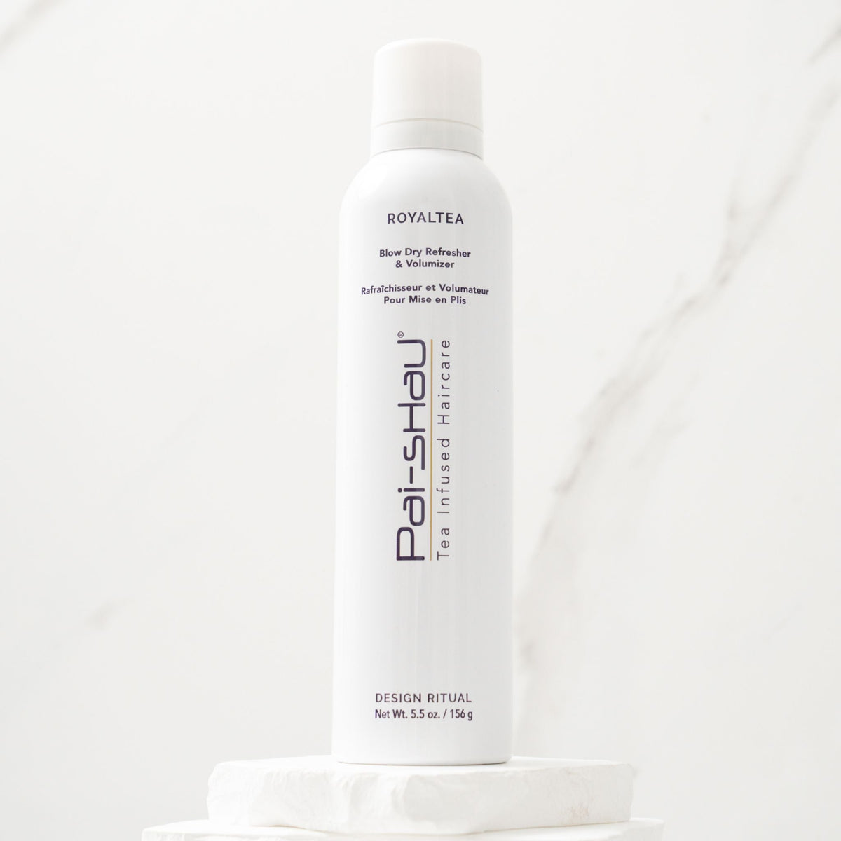 Pai-Shau Dry Shampoo — RoyalTEA 156 g dry shampoo can, front on marble