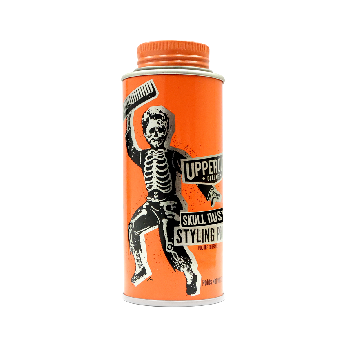 Uppercut Deluxe Skull Dust Styling Powder — 20 g tin front, skeleton artwork, plain white background