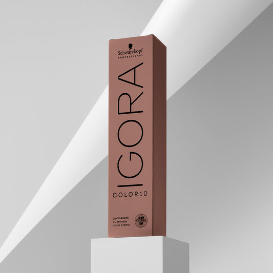 Schwarzkopf IGORA COLOR10 SpeedLift Permanent Color Crème — COLOR10 carton standing on a plinth, front panel