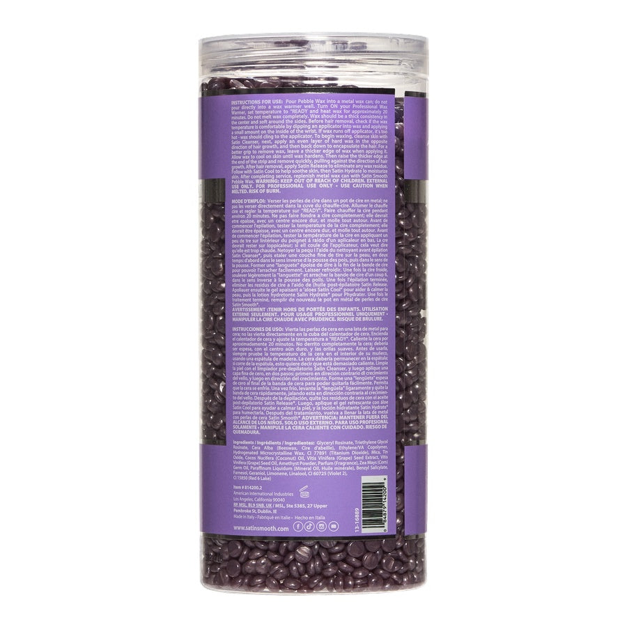 Satin Smooth Amethyst Crystal Pebble Wax — back of jar with directions and ingredients
