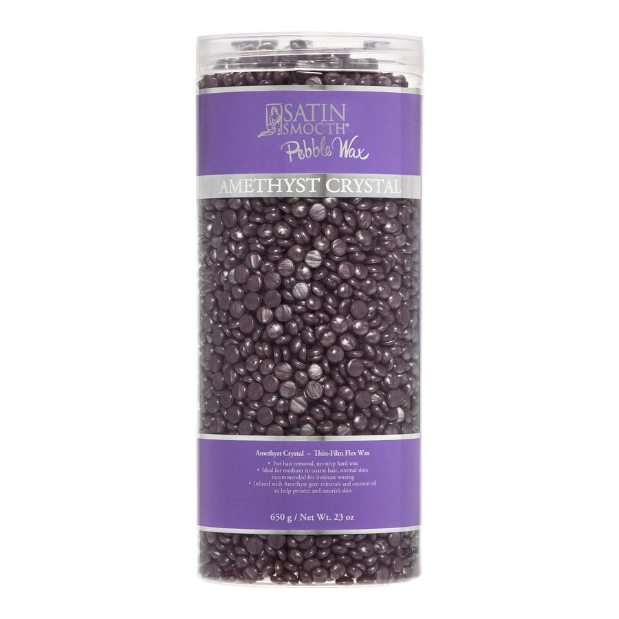 Satin Smooth Amethyst Crystal Pebble Wax — 23 oz jar, front of pack