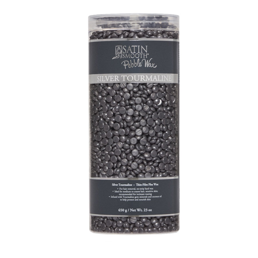 Satin Smooth Silver Tourmaline Pebble Wax — 23 oz jar, front of pack