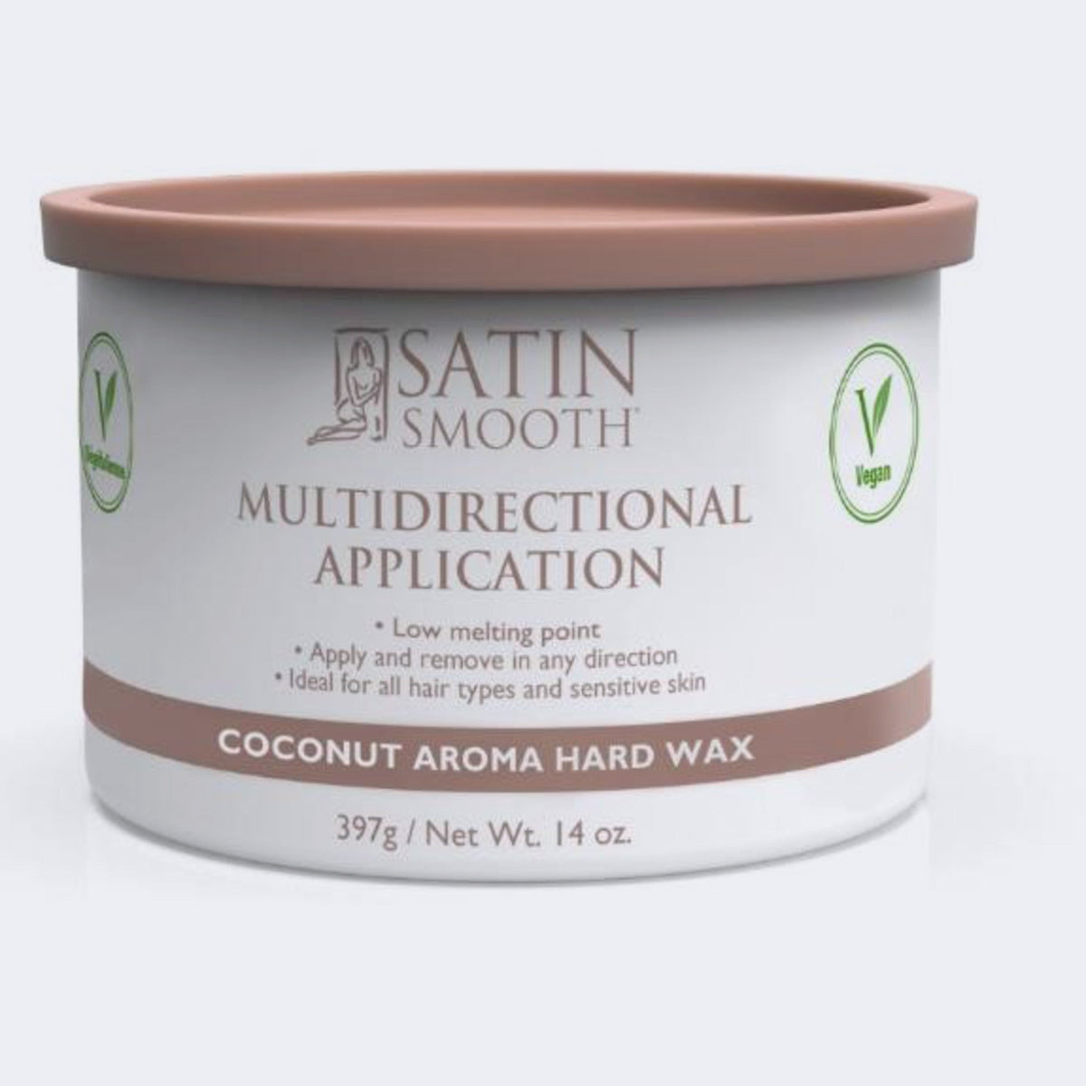 Satin Smooth Multidirectional Coconut Aroma Hard Wax — front of pack on plain white - 2000px Dannyco distributor master