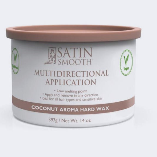 Satin Smooth Multidirectional Coconut Aroma Hard Wax — front of pack on plain white - 2000px Dannyco distributor master