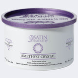 Satin Smooth Luxury Gem Wax 14oz - Amethyst Crystal — front of pack on plain white - distributor (Dannyco) livery: white can, purple lid embossed "Luxury Wax - Made in Italy"