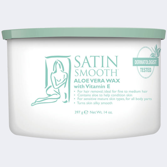 Satin Smooth Aloe Vera & Vitamin E Cream Wax — front of pack on plain white - 2000px Dannyco distributor master