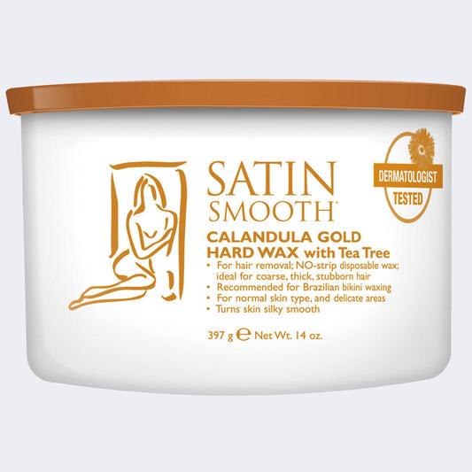 Satin Smooth Calendula Gold Hard Wax with Tea Tree Oil — front of pack on plain white - 2000px Dannyco distributor master