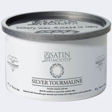 Satin Smooth Luxury Gem Wax 14oz - Silver Tourmaline — front of pack on plain white - distributor (Dannyco) livery: white can, graphite lid embossed "Luxury Wax - Made in Italy"
