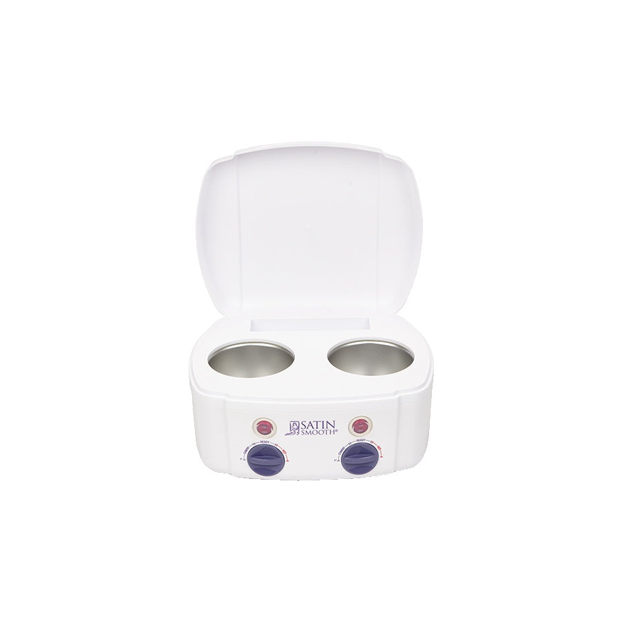 Satin Smooth Professional Double Wax Warmer — closed, three-quarter view with both dials