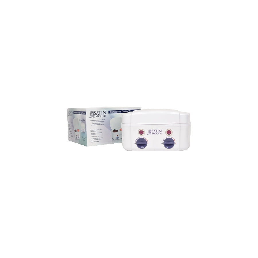 Satin Smooth Professional Double Wax Warmer — both wells loaded with wax cans