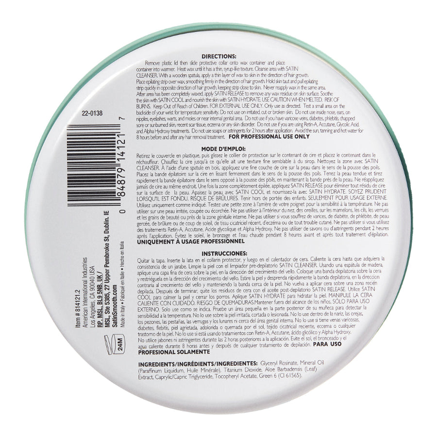 Satin Smooth Wax - Aloe Vera — underside of the pack showing the label and barcode