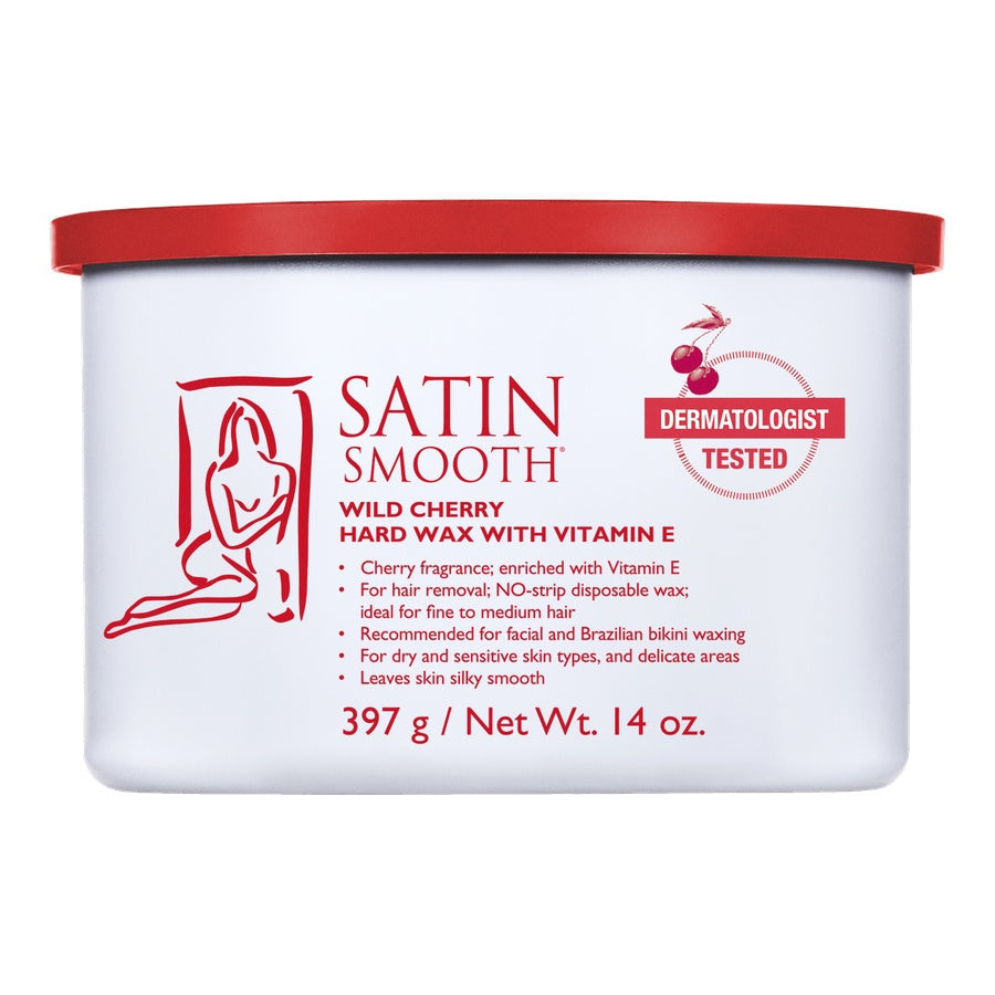 SATIN SMOOTH™ WILD CHERRY HARD WAX with vitamin E — front of pack, English label, on plain white