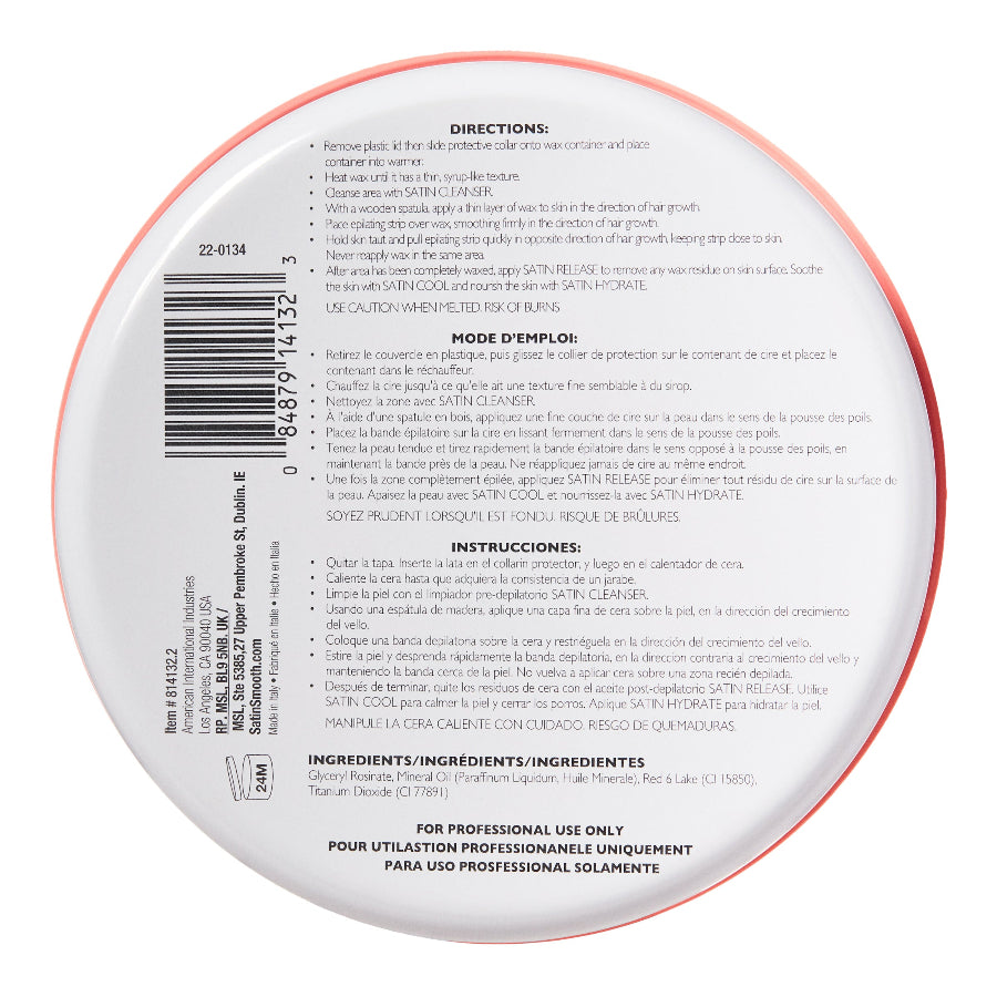 Satin Smooth Wax - Deluxe Cream — underside of the pack showing the label and barcode