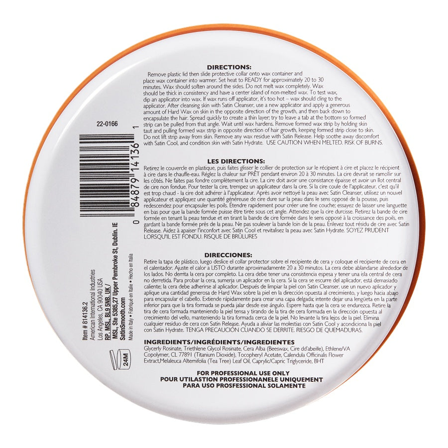 Satin Smooth Wax - Calandula Hard Wax — underside of the pack showing the label and barcode