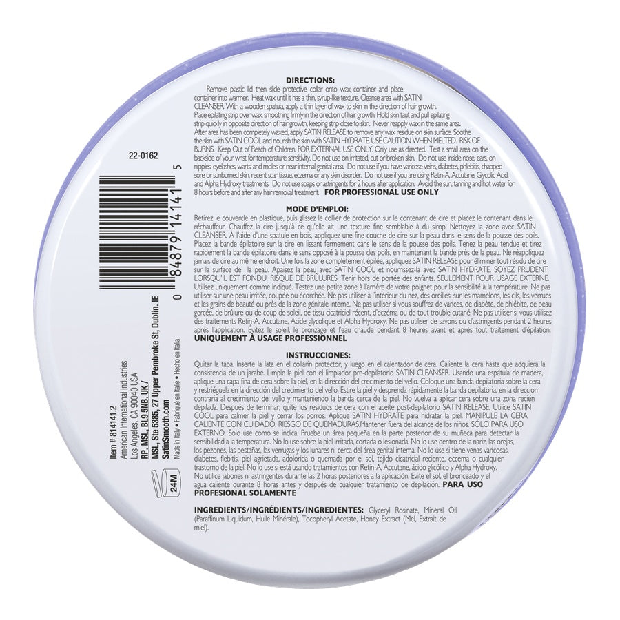 Satin Smooth Wax - Honey Vitamin E — underside of the pack showing the label and barcode