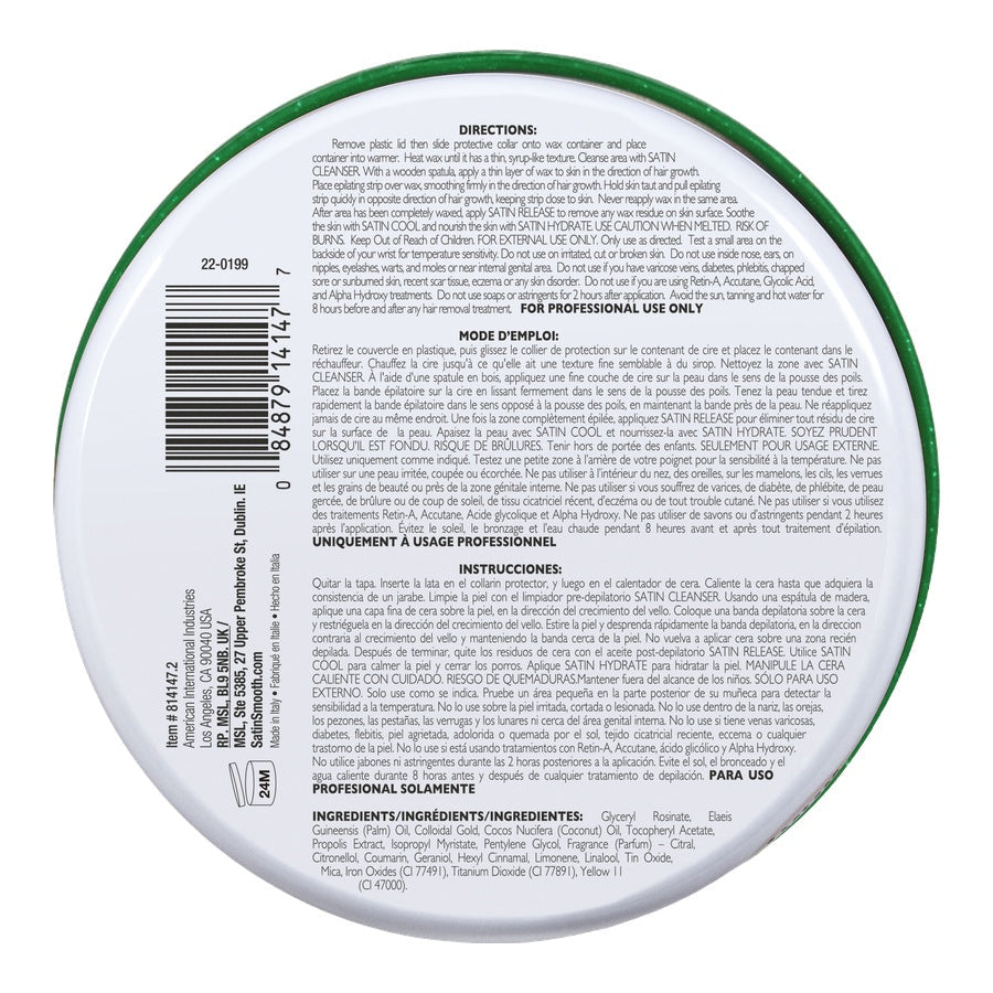 Satin Smooth Wax - Citrus Mojito Hard Wax — underside of the pack showing the label and barcode