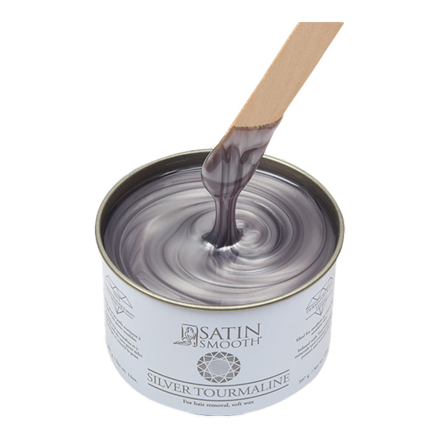 Satin Smooth Luxury Gem Wax 14oz - Silver Tourmaline — angled studio shot of the product - current satinsmooth.com livery, white can reading "INFUSED WITH"