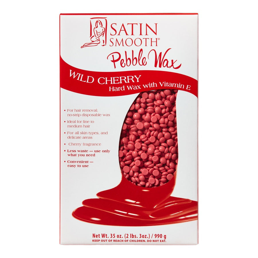 PEBBLE WAX Wild cherry hard wax with vitamin E — front of pack on plain white