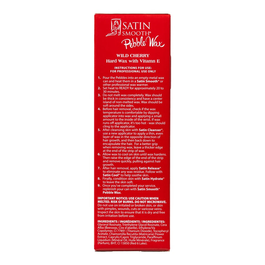 PEBBLE WAX Wild cherry hard wax with vitamin E — side of pack