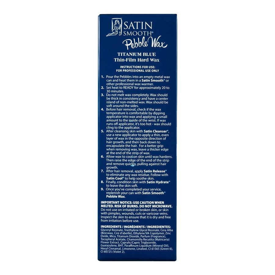 Satin Smooth™ Pebble WAX Titanium BLUE THIN HARD WAX — side of pack