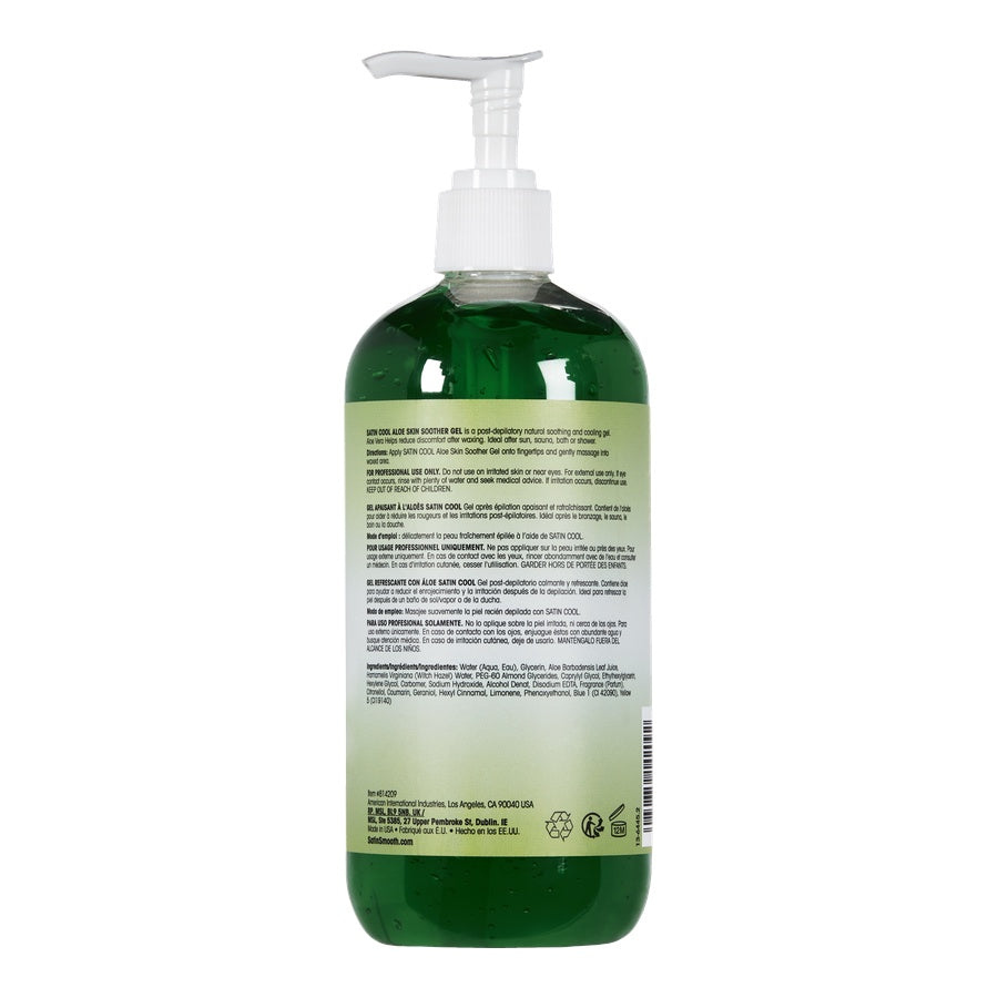 SATIN SMOOTH™ ALOE SKIN SOOTHER GEL — 16 oz (473 mL) pack, back of pack showing directions and ingredients