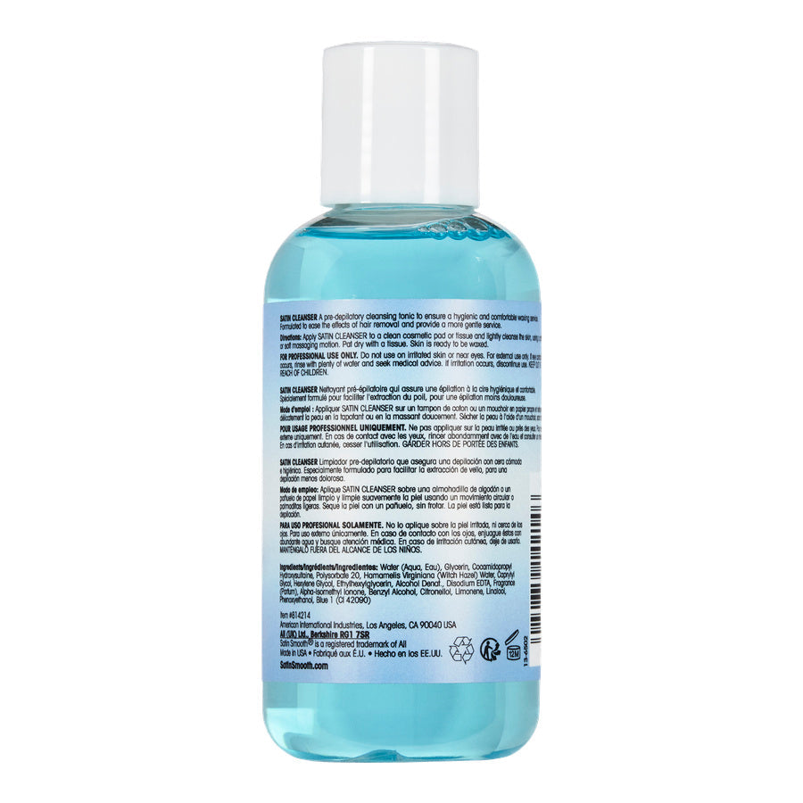 SATIN SMOOTH™ SKIN PREPARATION CLEANSER — 4 oz (118 mL) pack, back of pack showing directions and ingredients
