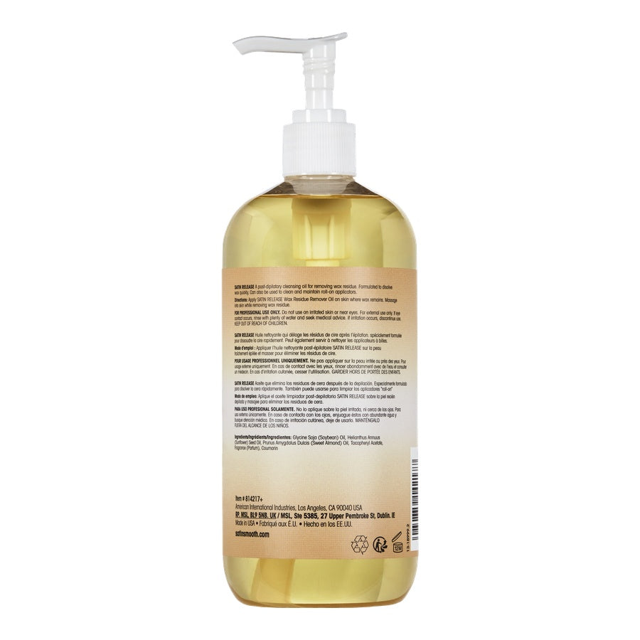 SATIN SMOOTH™ WAX RESIDUE REMOVER OIL — 16 oz (473 mL) pack, back of pack showing directions and ingredients
