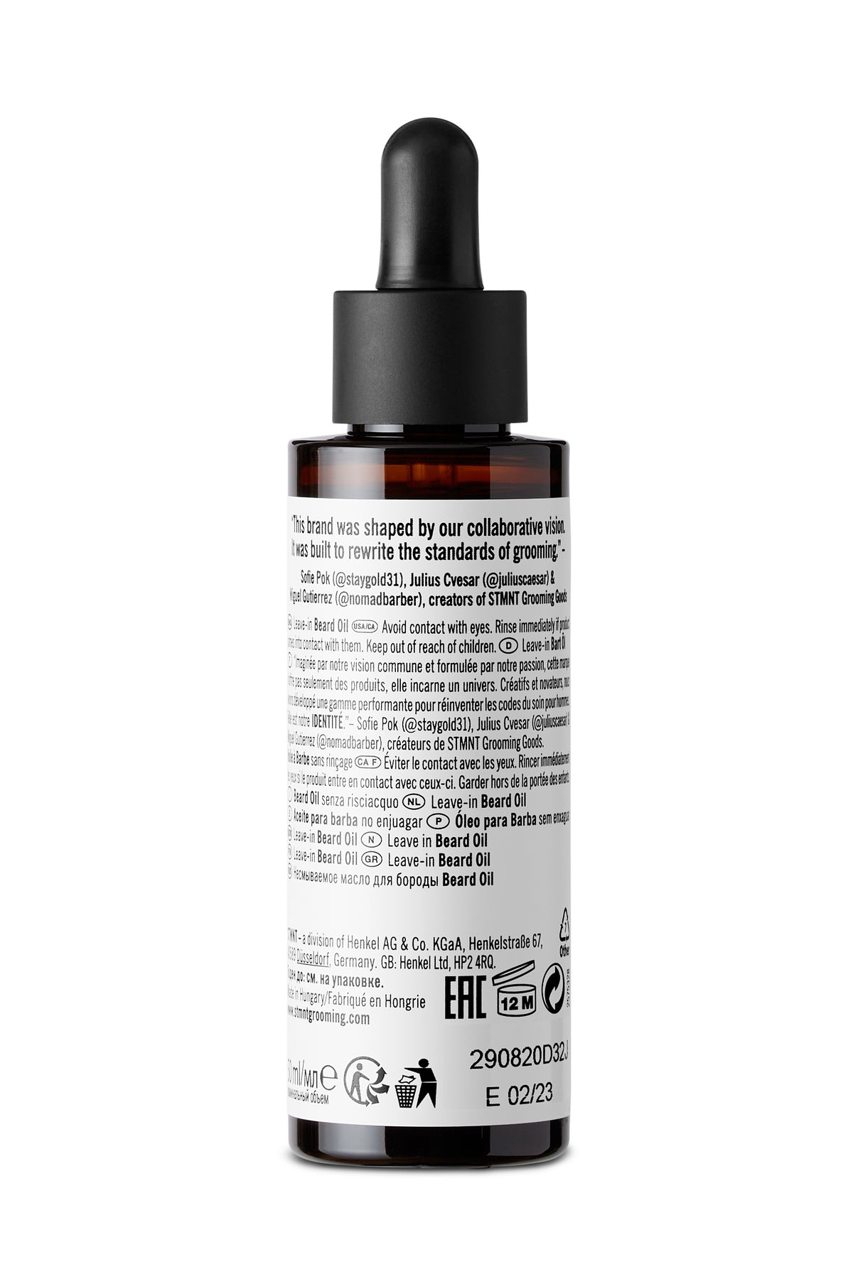 STMNT Beard Oil 50ml — 50 ml dropper bottle, back label