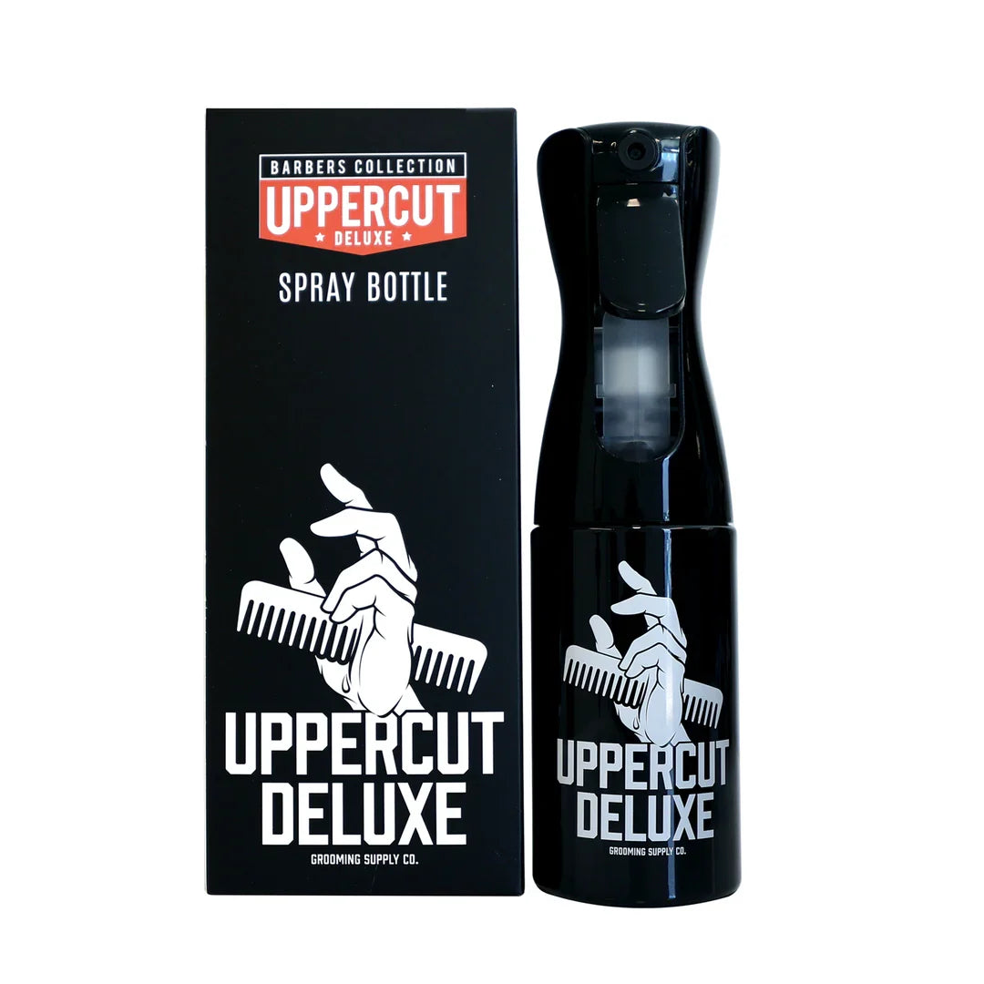 Uppercut Deluxe Barber Spray Bottle — 160 ml bottle beside its Barbers Collection retail carton