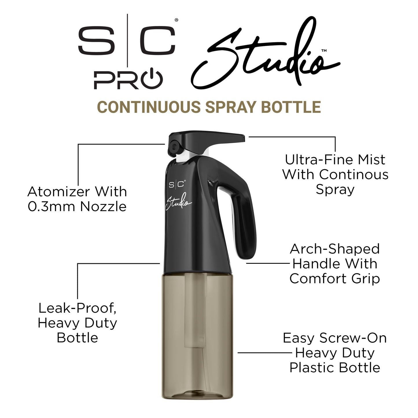 StyleCraft Studio – Continuous Spray Bottle 6.8 Fl Oz – Professional