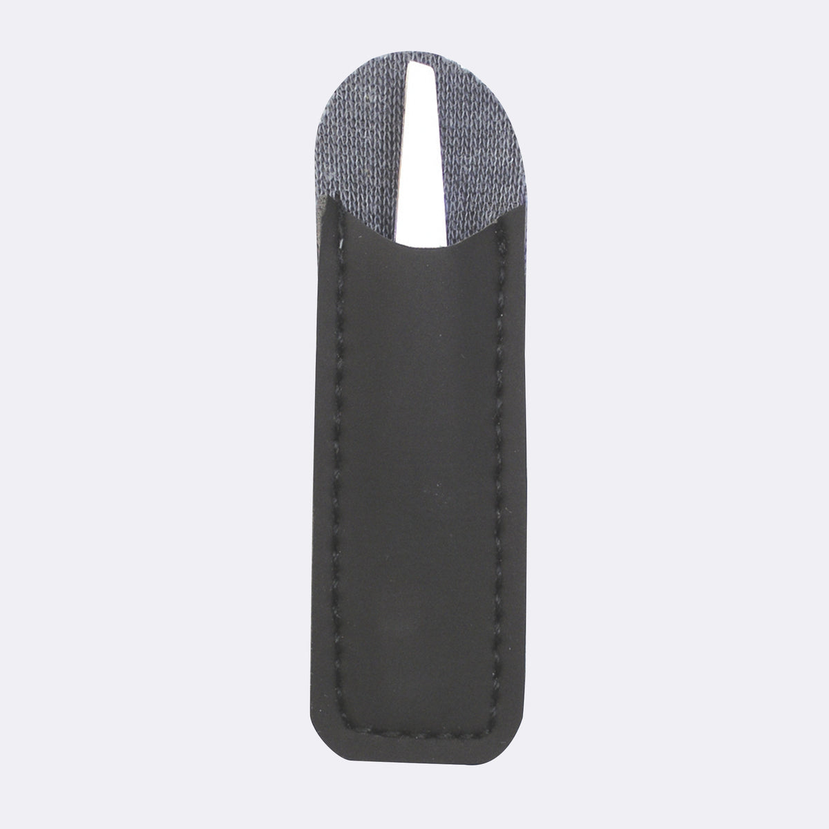 Silkline Professional Mini Slanted Tip Tweezers — tweezers seated in the black SilkLine travel pouch, front view / Mini-pince à épiler à pointe biseautée Silkline — pince dans son étui de voyage noir SilkLine, vue de face — TSE2079SNC