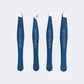 Silkline Professional Mini Tweezers Set — four twilight-blue mini tweezers, front view on plain background / Ensemble de mini-pinces à épiler Silkline — quatre mini-pinces bleu crépuscule, vue de face sur fond uni — TWEEZDISPTWHC