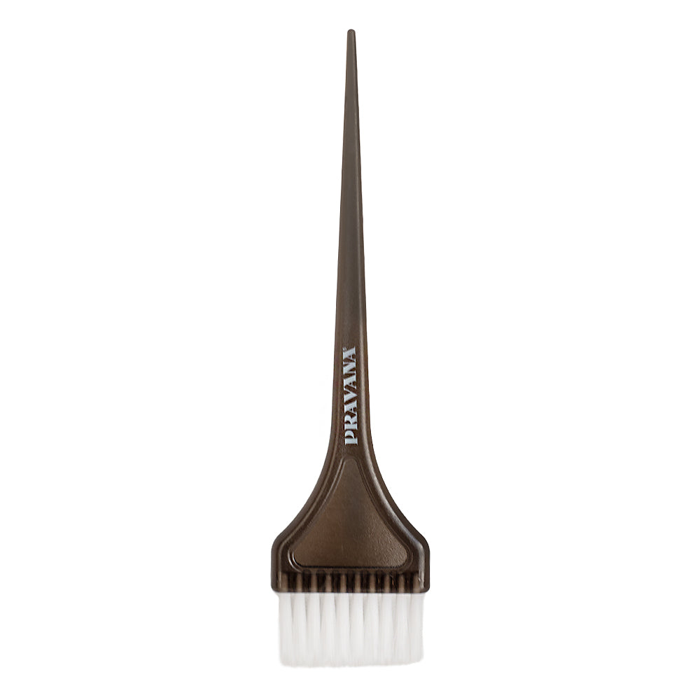 Pravana Colouring Brush — narrow smoke-grey tint brush with pointed tail handle and white bristles, plain background