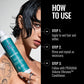 Volume Vibrance Shampoo — how-to-use infographic, new-livery 300 ml bottle