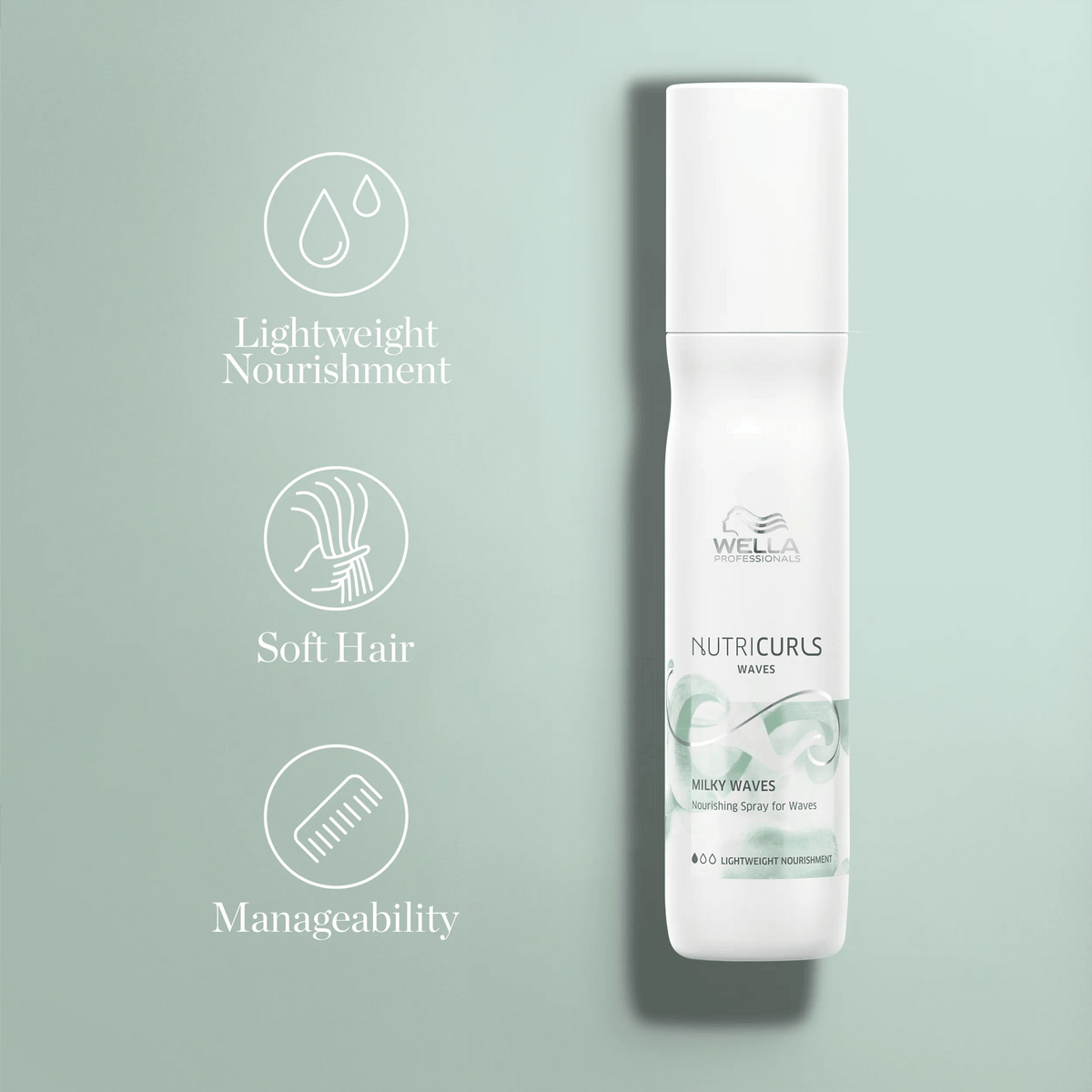 Wella NutriCurls Milky Waves Nourishing Spray benefits: lightweight nourishment, soft hair, manageability