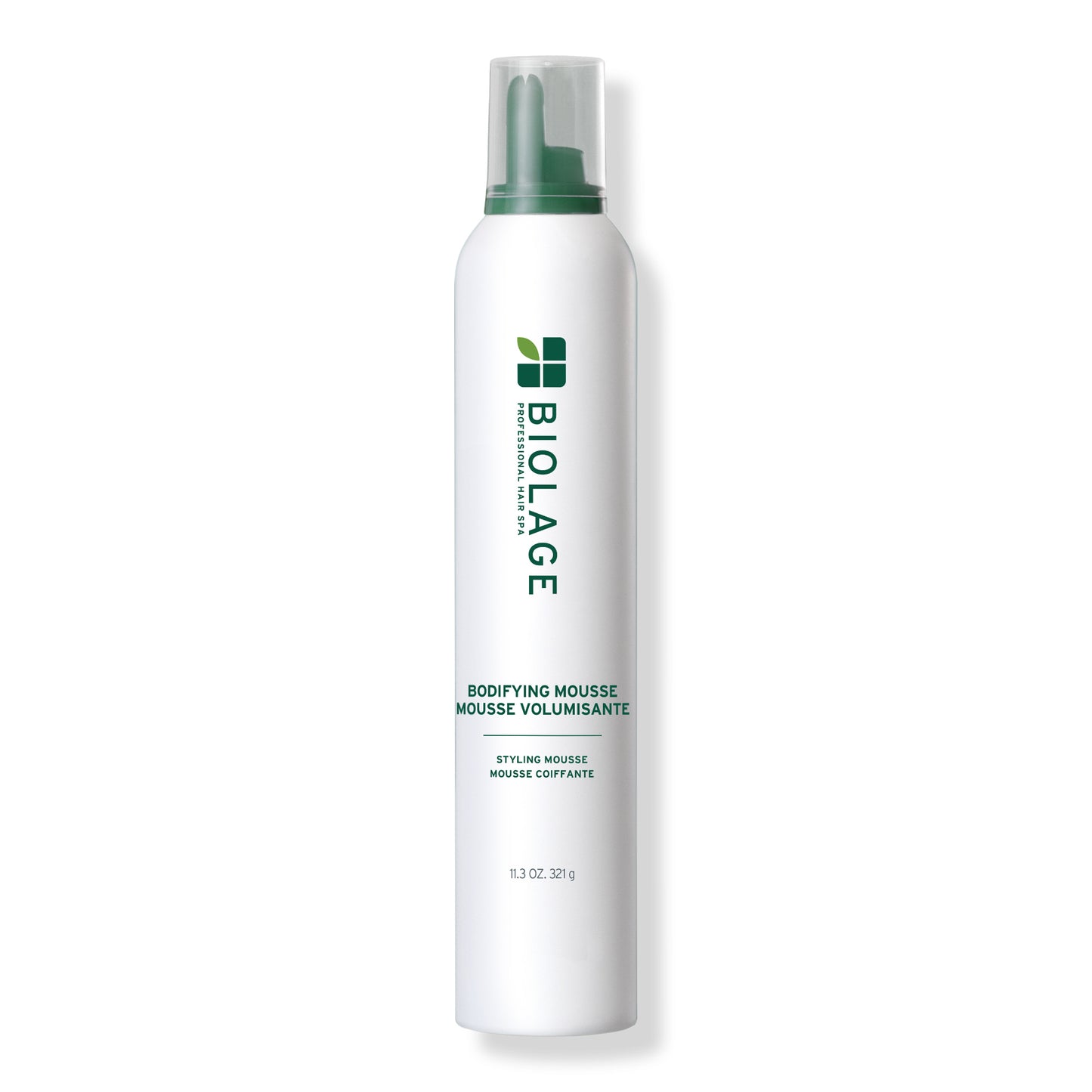 Biolage Bodifying Mousse 329 g — white aerosol can with green cap, front label, plain background