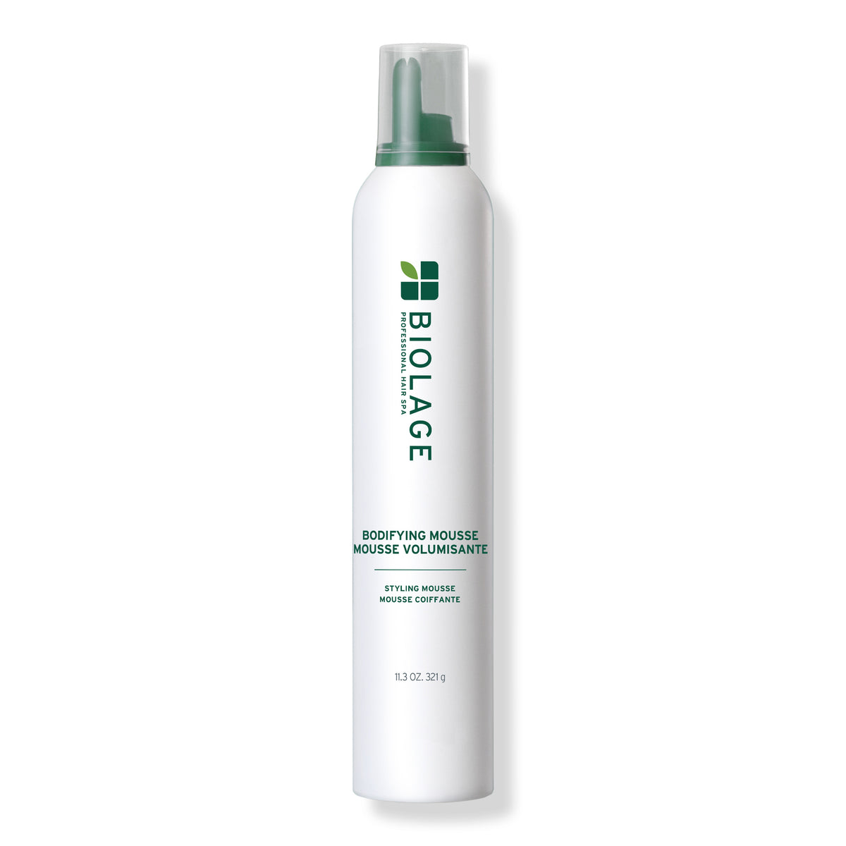 Biolage Bodifying Mousse 329 g — white aerosol can with green cap, front label, plain background