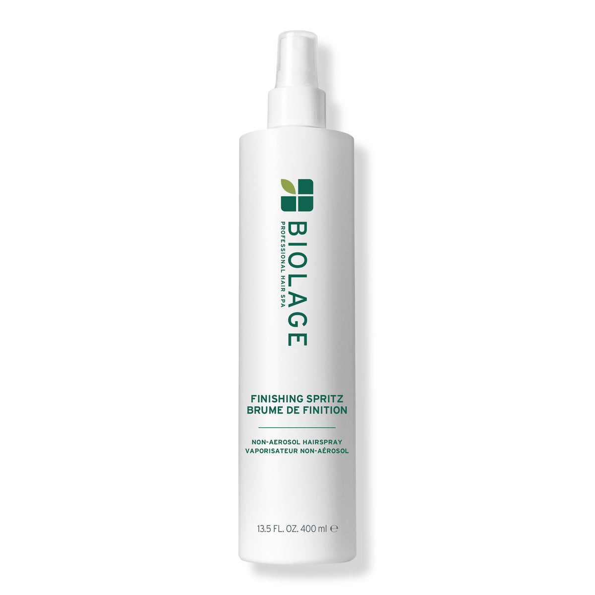 Biolage Finishing Spritz 400 ml — white non-aerosol pump bottle, front label, plain background