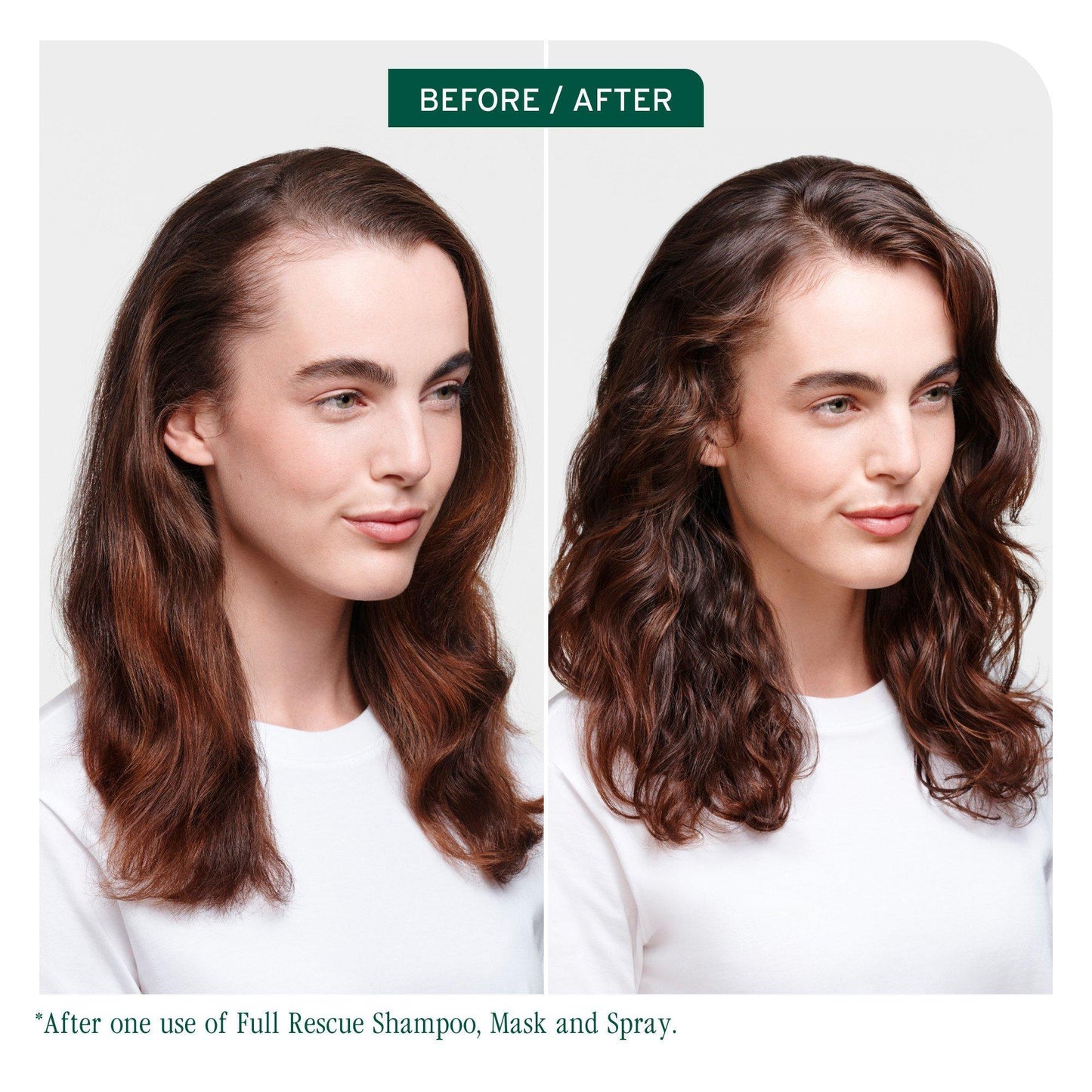 Biolage Full Rescue Restorative Mask — before and after one use — visibly fuller, thicker-looking hair