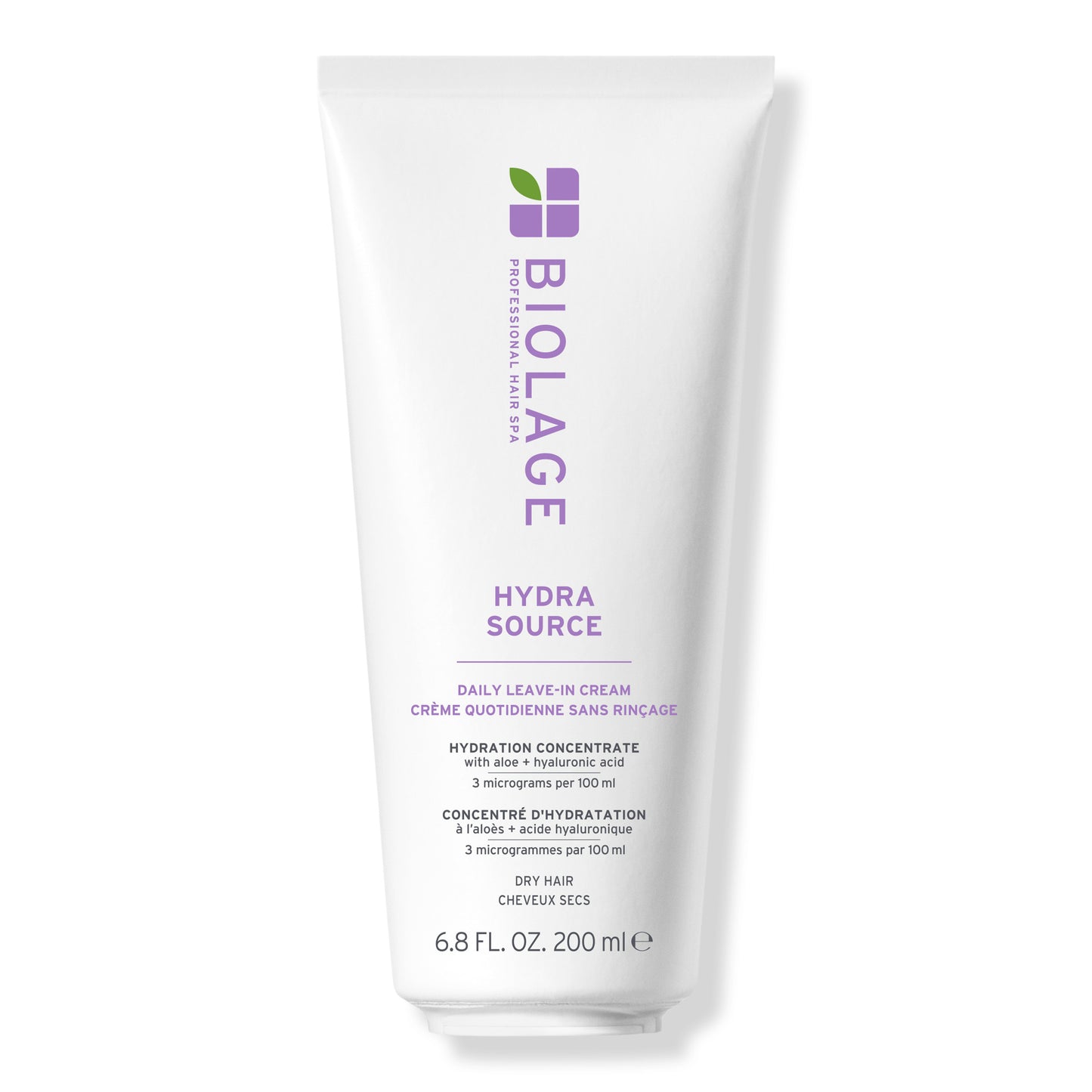 Biolage HydraSource Daily Leave-In Cream 200 ml — white tube with purple label, front, plain background