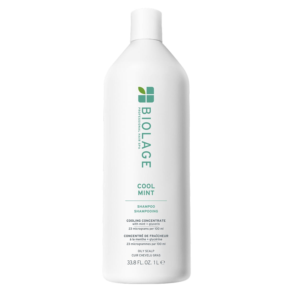Biolage ScalpSync Cool Mint Shampoo — current-generation pack for the 1L size, front label, plain white background