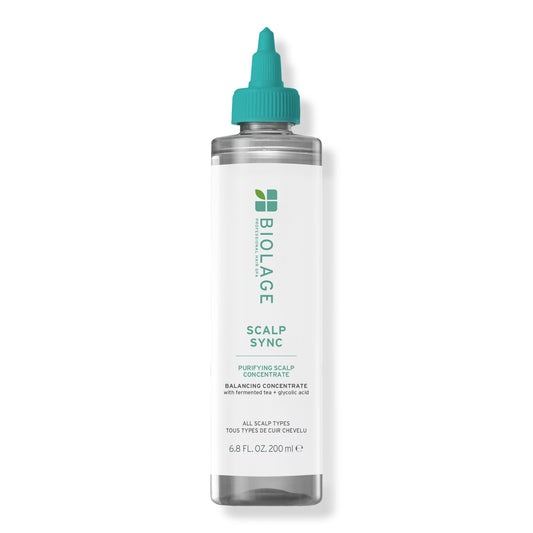Biolage ScalpSync Purifying Scalp Concentrate 200 ml — current-generation clear bottle with teal applicator cap, front label, plain white background