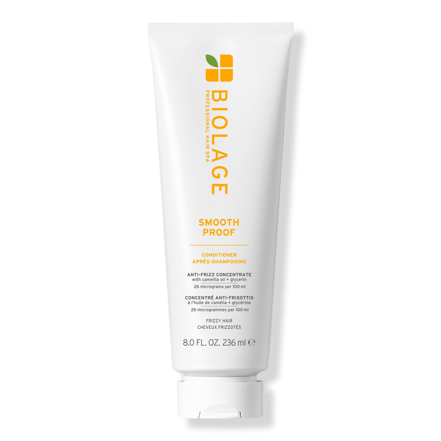 Biolage SmoothProof Conditioner 236 ml — white bottle with yellow label, front, plain background