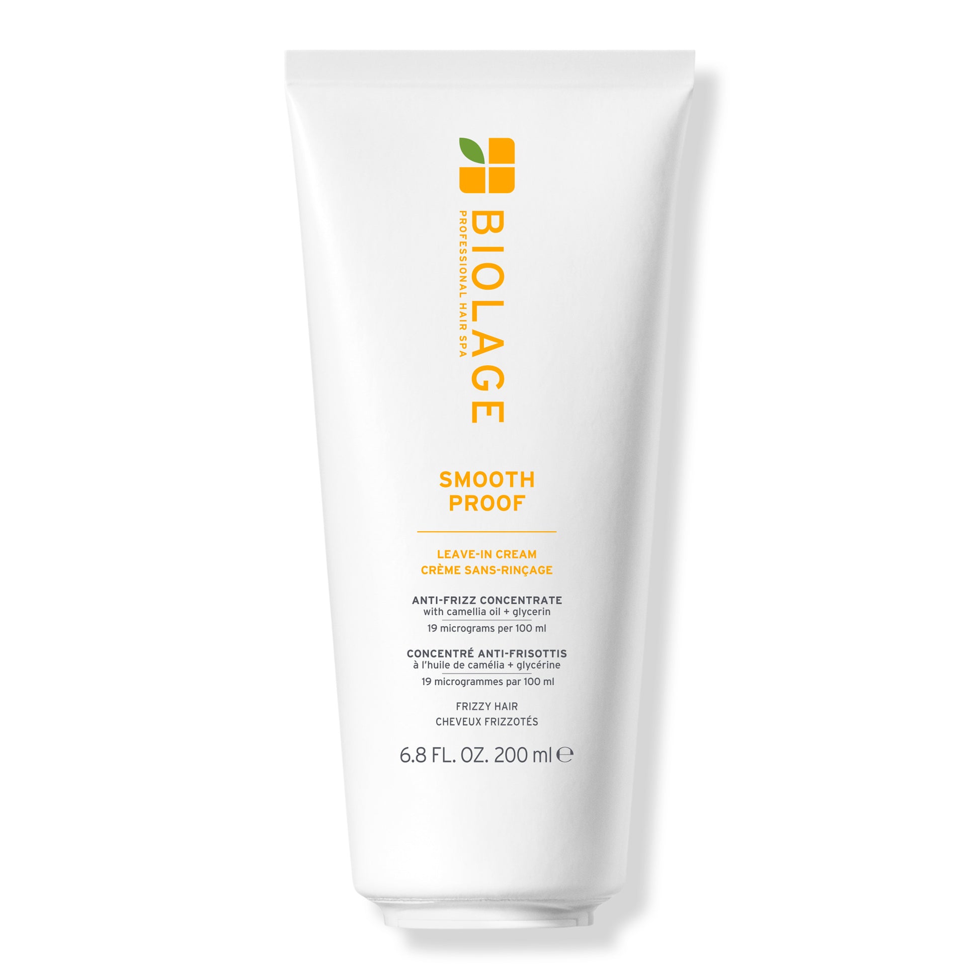 Biolage SmoothProof Leave-In Cream 200 ml — white tube with yellow label, front, plain background