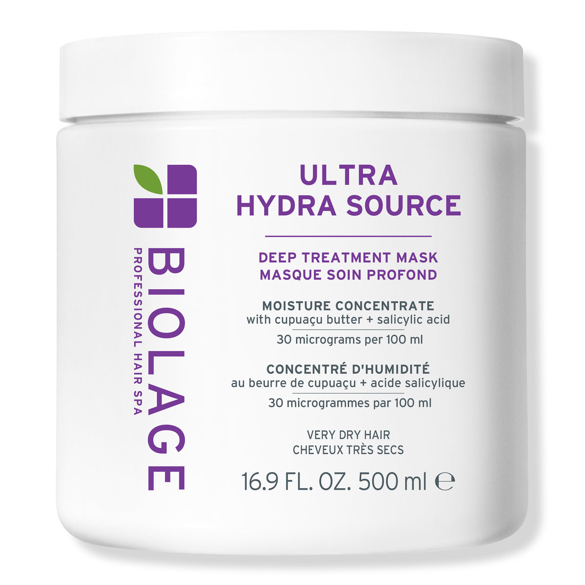 Biolage Ultra HydraSource Deep Treatment Mask 500 ml — white jar with purple label, front, plain background